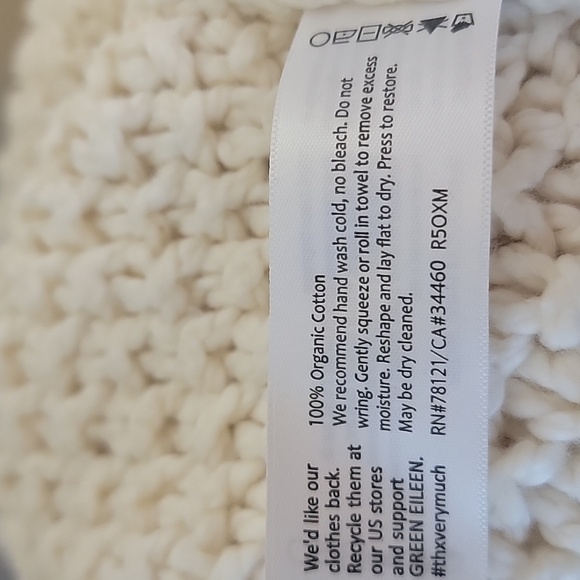 EILEEN FISHER Cream Open Knit Oversized Drop Shoulder Chunky Turtleneck Sweater - Picture 7 of 13